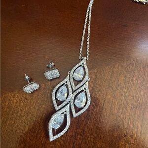 Sparkling Silver Rhinestone Necklace and Earring Set